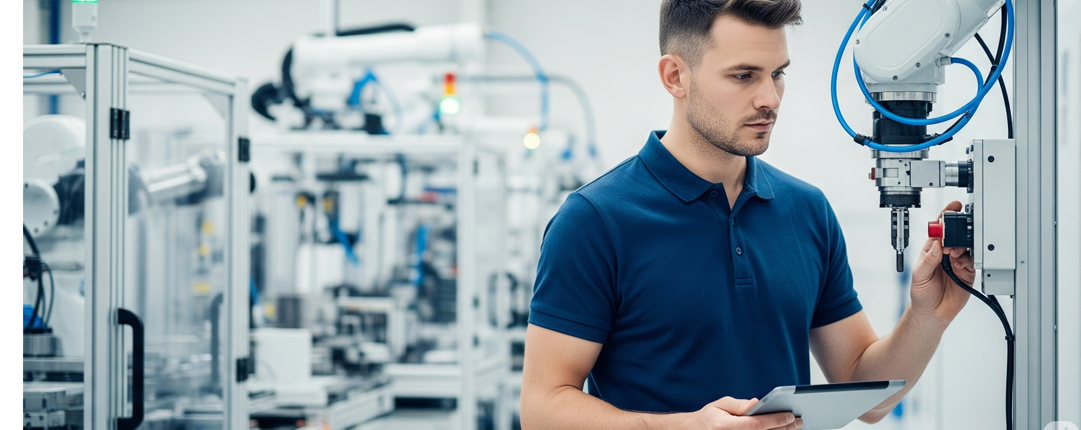 Machinery safety engineer testing a device