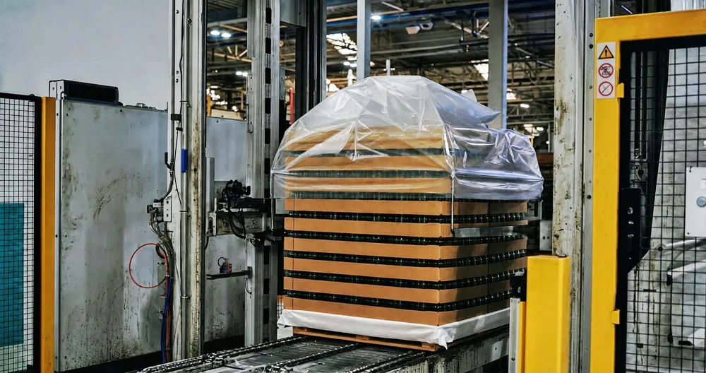 Automated palletiser cell with perimeter guarding and interlocked access gate